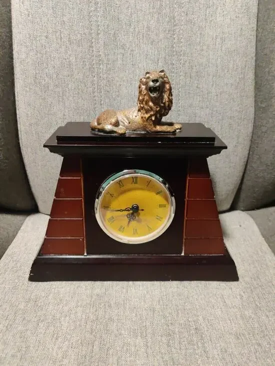 Vintage Wood Mantle Lion Clock Decorative Piece Only Clock Does Not Function