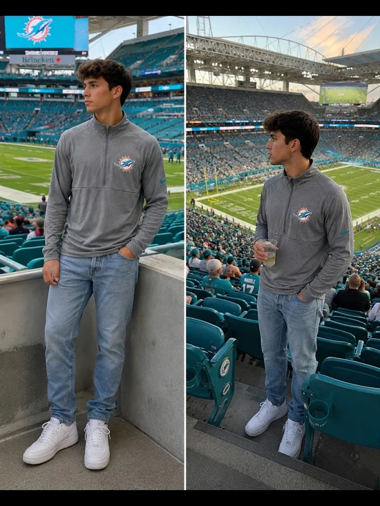 Miami Dolphins Gray Nike Quarter-Zip Pullover