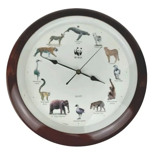 WWF Wild Animal Endangered Species Wall Clock with Hourly Animal Calls Working