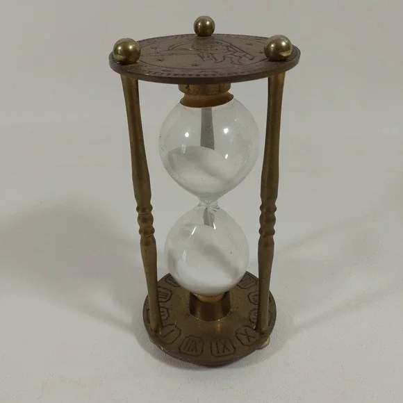 Vintage BRASS Hourglass Roman‎ Numerals Zodiac Clock Andrea by Sadek