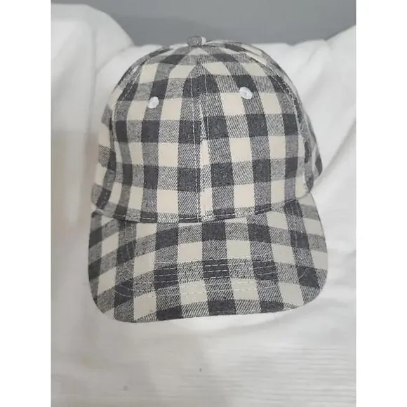 Cocus Pocus Baseball Cap Hat Womens Gray/Cream‎ Plaid Adjusts Cotton Blend NWOT
