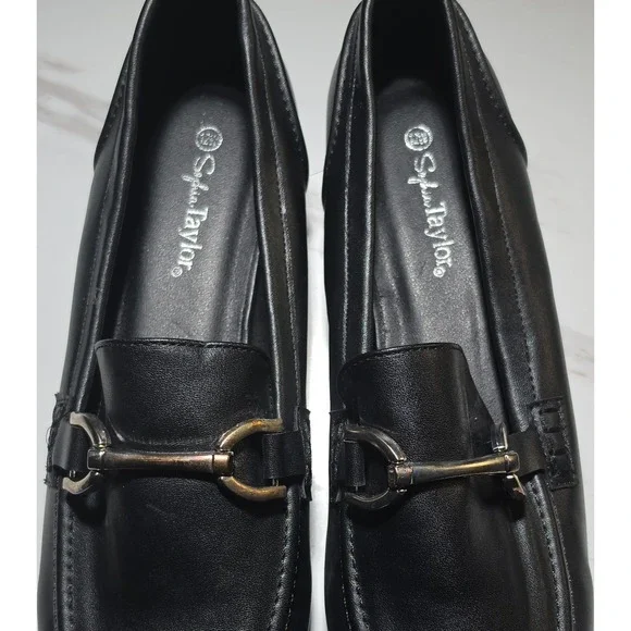 Sophia Taylor Women's Black Slip-On Loafer Flats Metal Bit Round Toe Size 12W