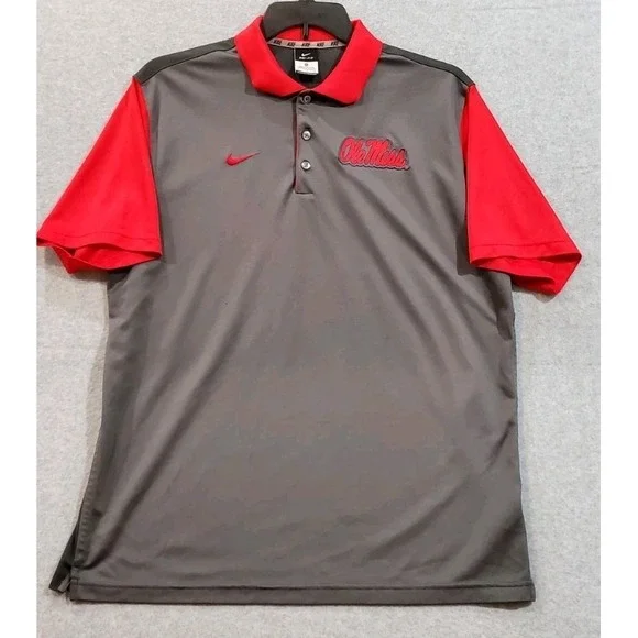 Ole Miss Rebels Polo Mens XL Nike Dri Fit‎ Grey Performance Pique Knit Golf