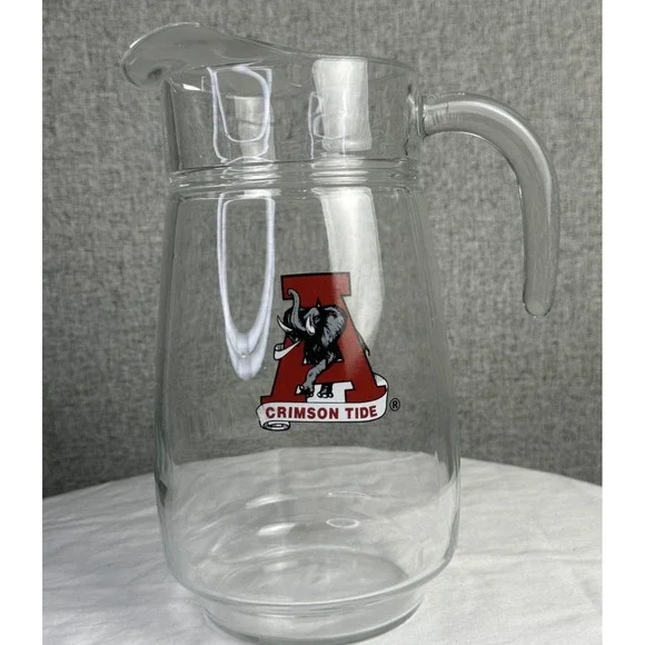 University Alabama CRIMSON TIDE Large Heavy Glass Beer Pitcher Arcoroc/France 9