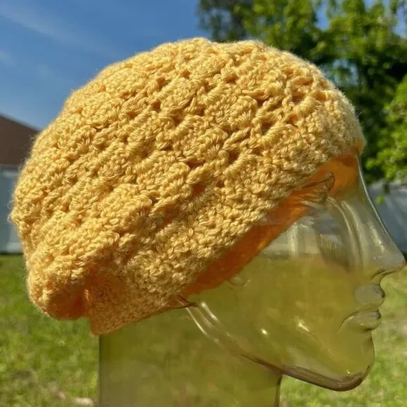 Slouchy Beanie cap hat yellow gold knitted boho cap  handmade