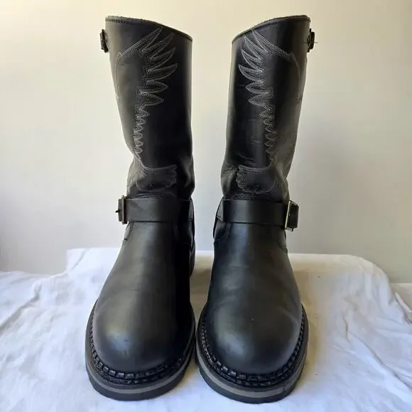 Georgia Boot Men's Black Leather Engineer Motor Bike Boots Eagle Detail Size 9