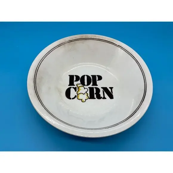 Vintage Stoneware Popcorn Bowl Large Off-White Brown Stripe Retro Kitchen