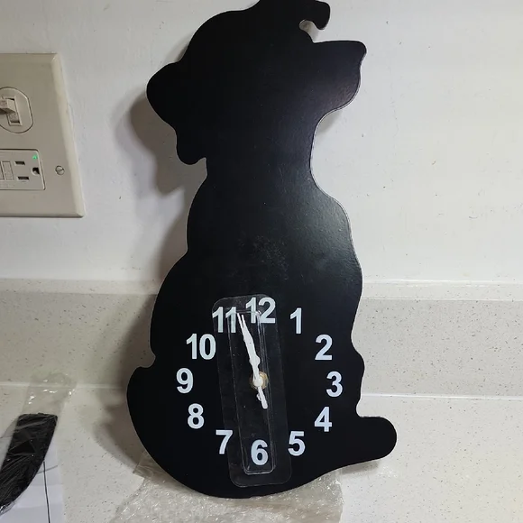 Black Metal Dog Silhouette Wall Clock New  Wagging Pendulum Tail