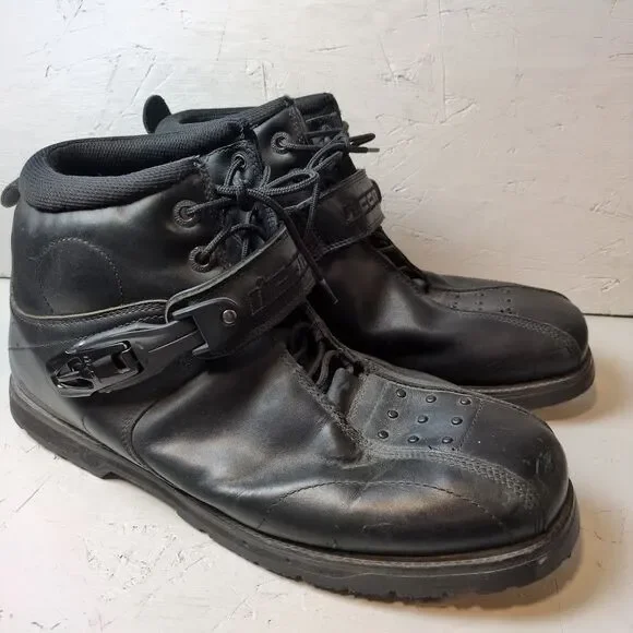 ICON Superduty 4 Black Leather Motorcycle Riding Boots Men’s Size 14 Footpeg