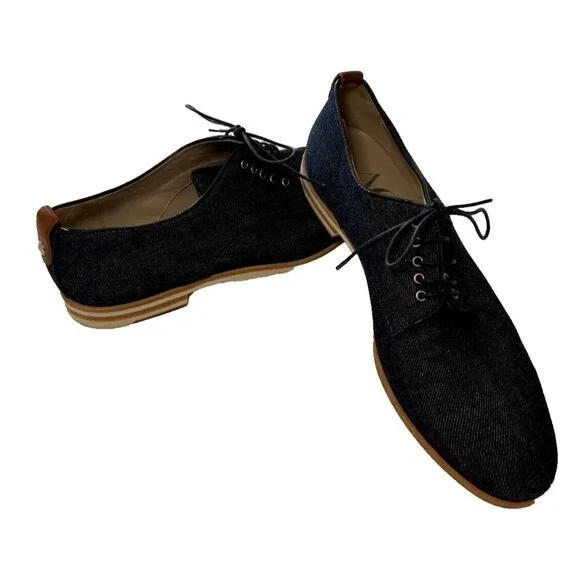 AGL Womens Denim Blue Print Leather Lace Up Oxfords Casual Shoes Size 38.5 Italy