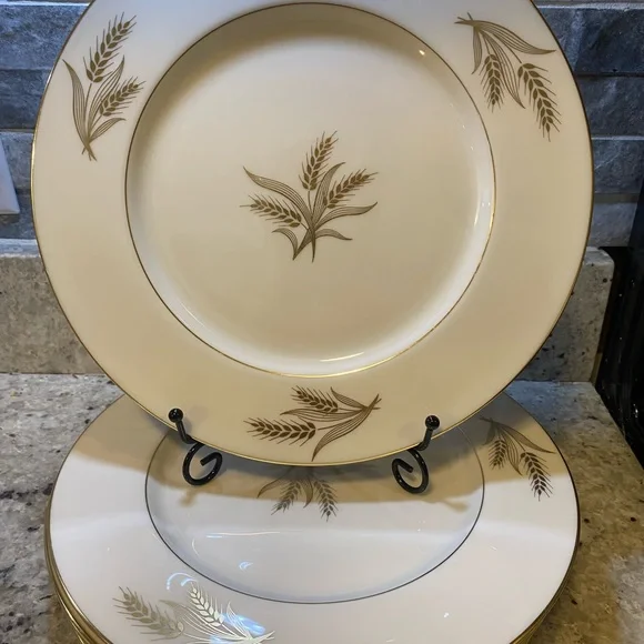 Set Of‎ 8 Lenox Harvest Cream And Gold Dinner Plates