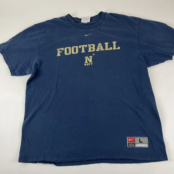 Vintage Nike Men's Large NAVY Football Blue Short Sleeve T-Shirt‎ Center Swoosh
