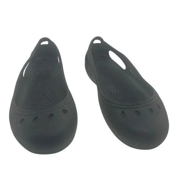 Crocs‎ Black Flats Size W9 Lightweight Slip-On Rubber Shoes