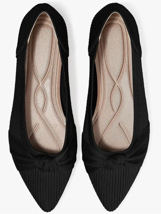 Knit Pointed Ballet Flats with Knot Accent 🩰