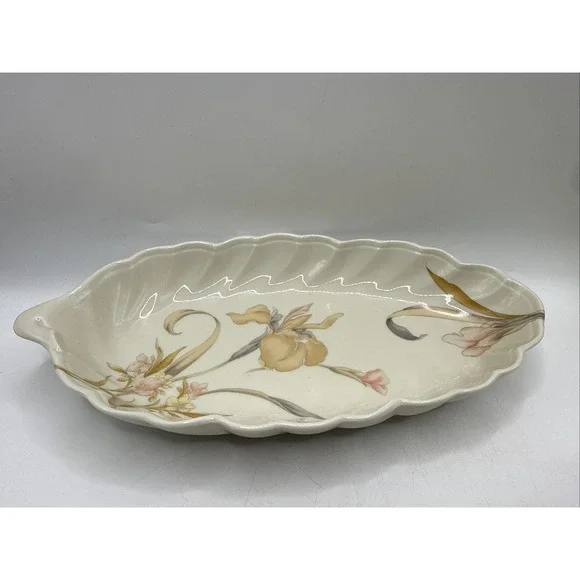 Shell Long Bowl Trinket Dish Toyo Japan Porcelain French Orchid Iris
