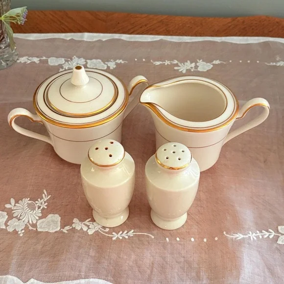 Noritake Ivory China Salt and Pepper Shakers Creamer & Sugar Linton 7552