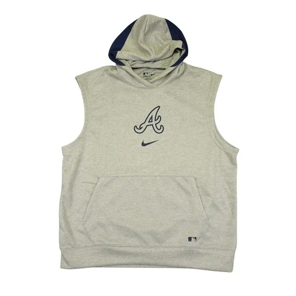 Nike Atlanta Braves Hoodie Mens Large Gray Sleeveless Dri-FIT Baseball Authentic