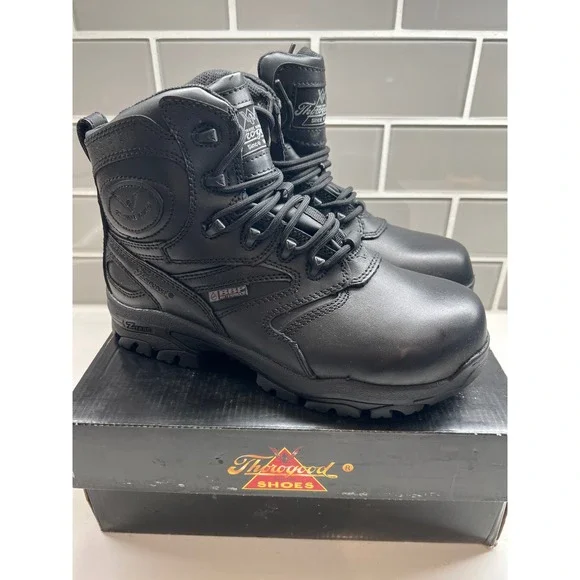 Thorogood Black Leather Waterproof Side Zip‎ Tactical Work Boots Unisex Men's 6W