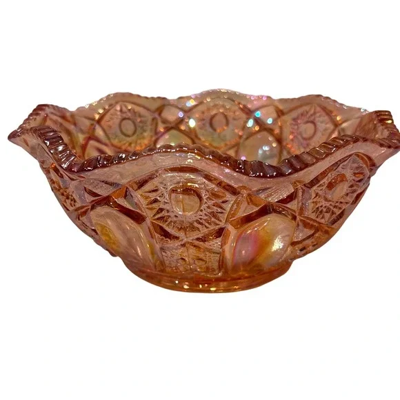 Fenton rare color! Glass Vintage Pink/orange Bowl Iridescent EUC!  7.5 inches