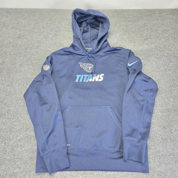 Tennessee Titans Hoodie Medium Blue Fleece Spell Out Logo Nike Therma Fit