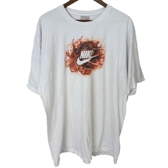 VTG Nike T-Shirt Mens XL Graphic Grunge Skater Bball 90s Y2K Swoosh Orange Burst