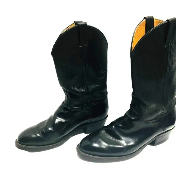 Justin Mens 10EE Tobias Boots Black Leather Vibram‎ Sole USA Western Cowboy $204