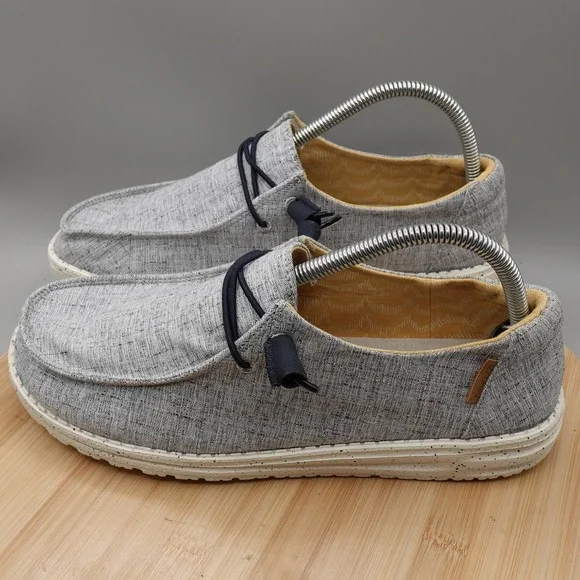 Hey Dude Shoes Women 10 Gray Wendy Chambray White Blue Loafers Comfort