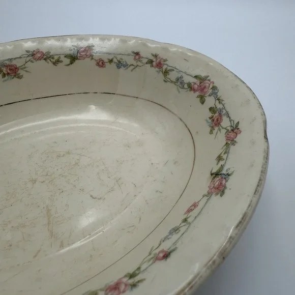 Vintage China‎ Oval Candy Dish Gold Roses Chunky Stained Floral Serving Dish