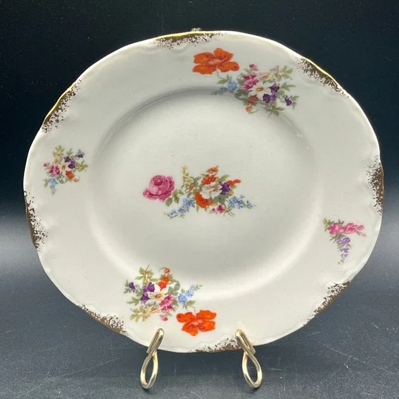 Vtg Warwick China Floral Bread Plate Gold Gilt Scalloped Made in USA 6