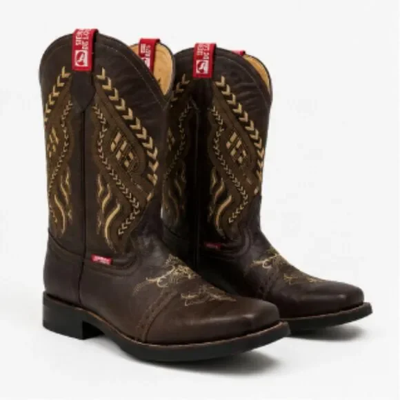 New Sierra De Lobos Leather Cowboy Boots Brown Square Toe Western Ranch Men 10.5