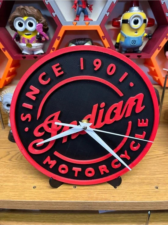 Indian Motorcycle-Inspired Black and Red Wall Clock with White Hands