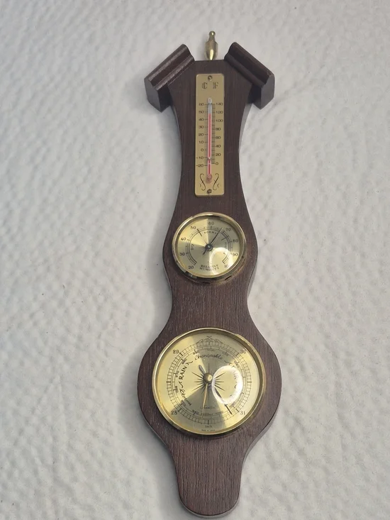 Vintage Wood Weather Station Analog Barometer Thermometer Hygrometer Brown/Gold