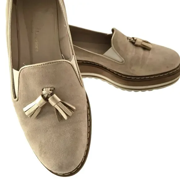Michele Lopriore Cassidy Tan Suede Platform Loafers Tassel Euro Chic Size 37 7
