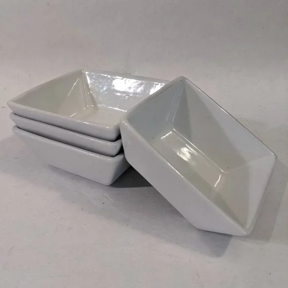 Crate & Barrel Cb2 White Porcelain Square Dipping Small Sauce Bowls 4 Set 3 1/4