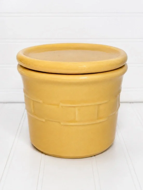 Longaberger Pottery Woven Traditions‎ Yellow Butternut Pint Crock with Lid