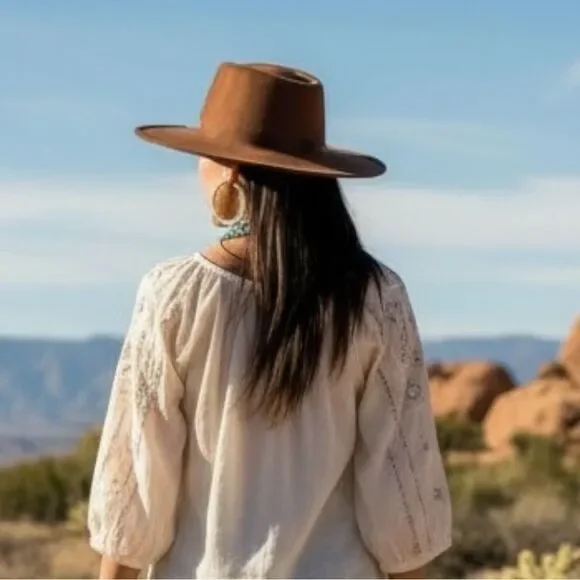 Chocolate Brown Wide Brim Rancher Fedora Hat M/L NWT