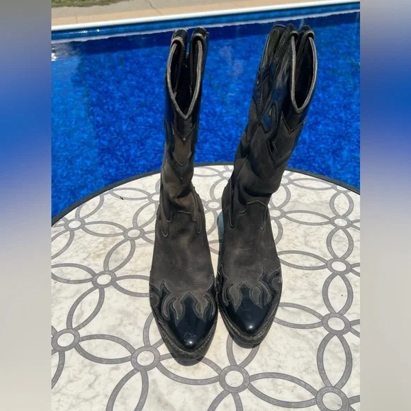 Vintage PARAGON Black Cowboy Boots Men’s Sz 8.5 Western Shoes Heeled Boot