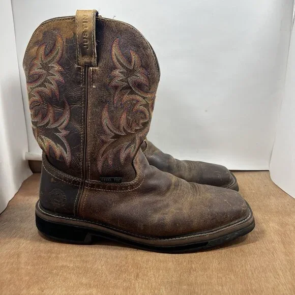 Justin Original Workboots Boots Mens Size 11.5 Brown Steel Toe Square Toe WK4682