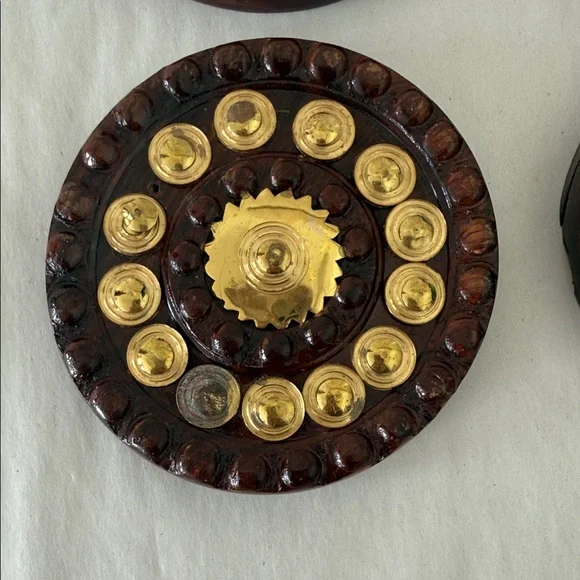 Vintage 4 Gold Metal and Wood Coasters