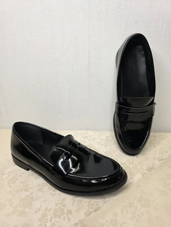 Banana Republic Black Leather Penny Loafers Size 7 Classic Preppy Minimalist