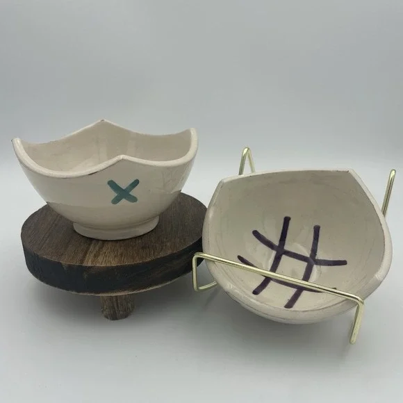Serghini Safi Handmade Ceramic Bowls With Tic Tac Toe Pattern/ Moroccan Set Of 2