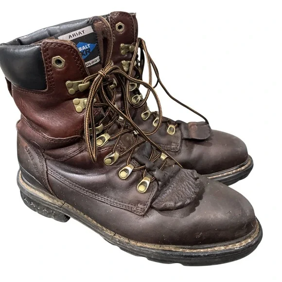 Ariat Work Boots Mens 9.5 Brown Cobalt XR Steel Toe Lace‎ Up Kiltie Leather