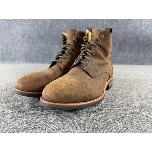 Taft Boots Mens 7 Brown Leather Combat Ankle Lace Up Rubber Sole Lined Cap Toe