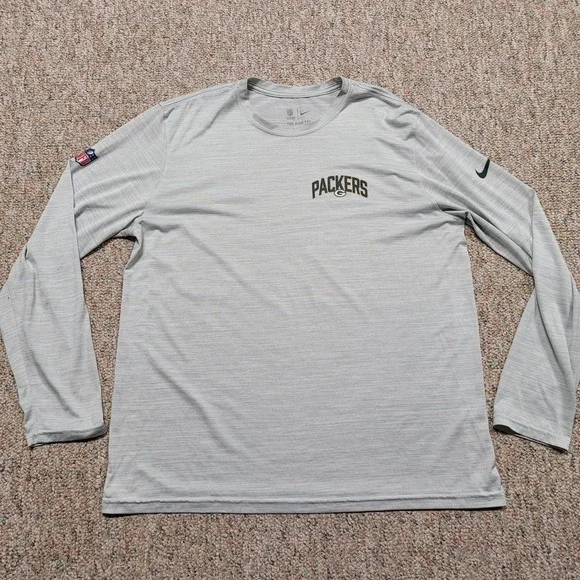Nike Green Bay Packers Shirt Mens XL Gray Long Sleeve NFL Onfield Dri-FIT Tee