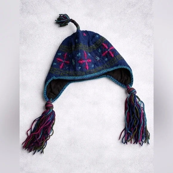 Lost Horizons Wool Earflap Beanie Hats Fair Isle Nordic Winter Handmade Nepal