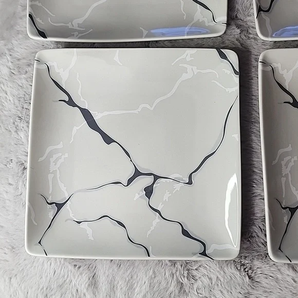 NIB Short‎ Stories Gray Marble Pattern Set of 4 Square Plates