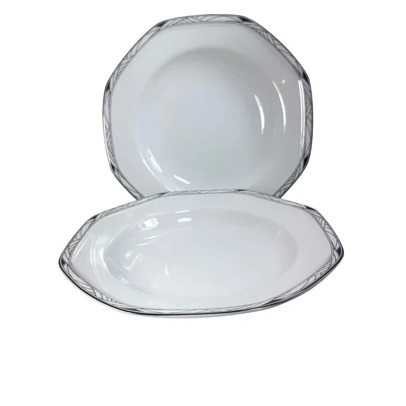 Studio Nova Synthesis Y0031 Rimmed Soup Bowls Set of 2 Octagonal White Black 9