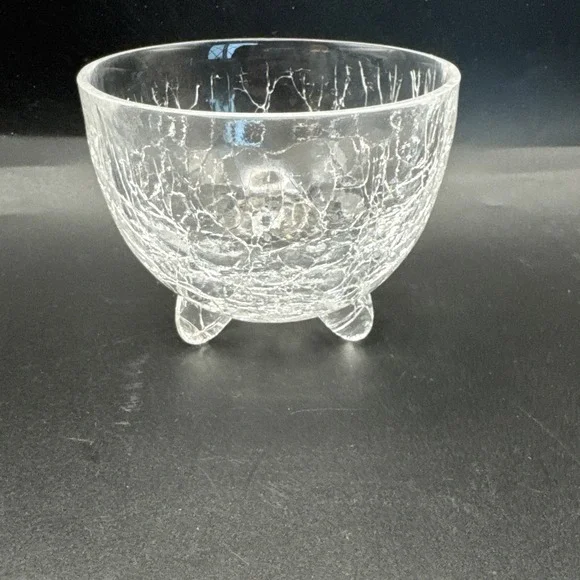 Clear Crackle Broken Glass 3 Footed Bowl 3.0