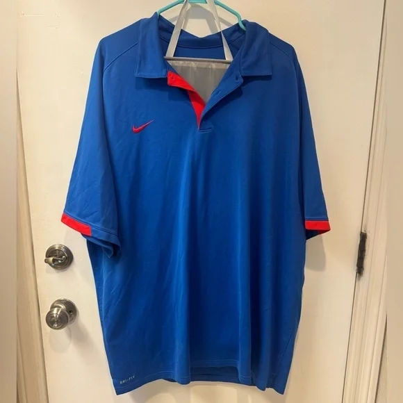 Nike Men's Polo Shirt in Blue and Red Dri fit 2XL