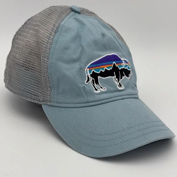 PATAGONIA Fitz Roy Bison Trucker Hat Cap Blue 6-Panel Adjustable Organic Cotton